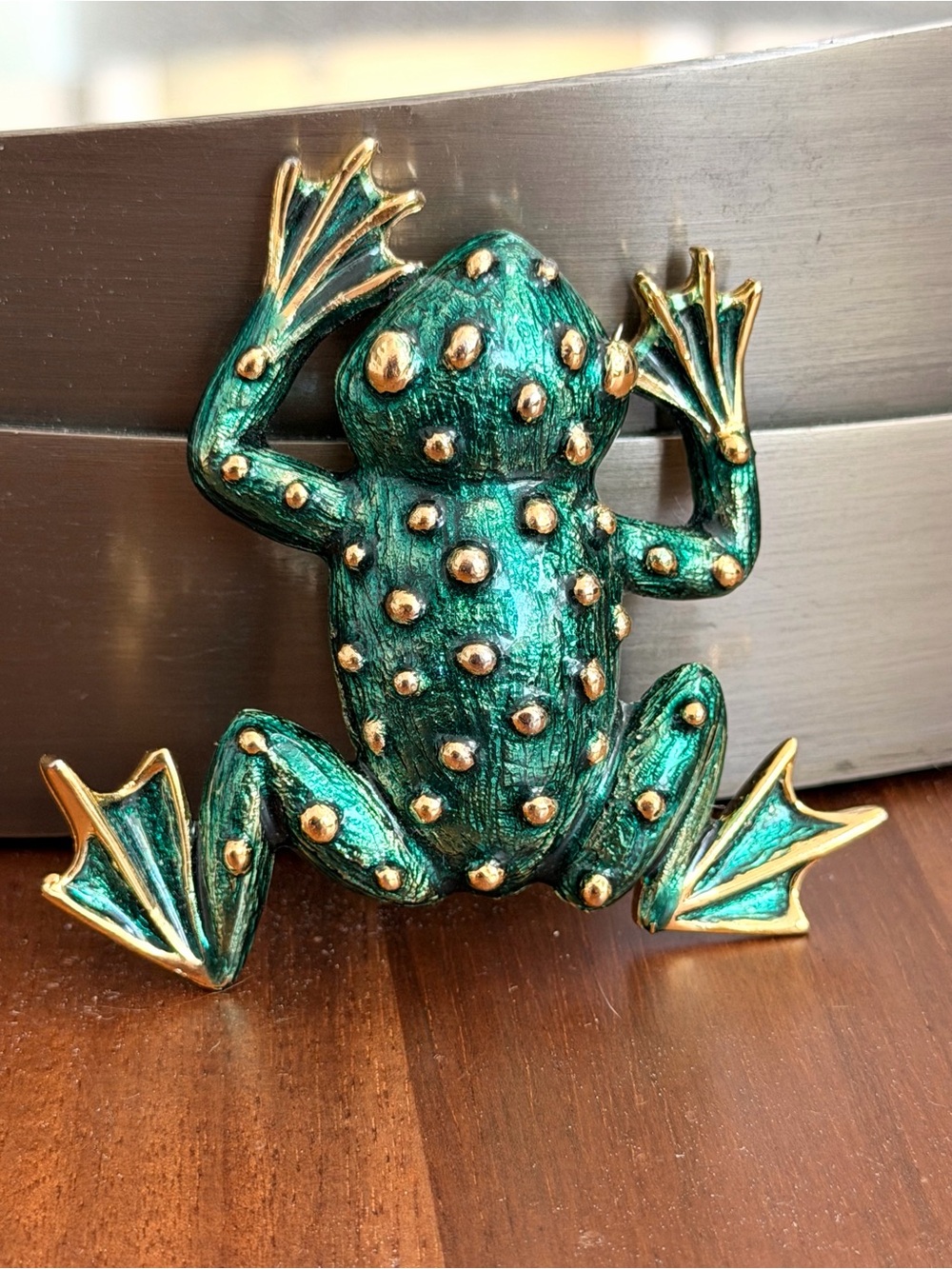 Vintage SARDI Signed Green Enamel Frog Brooch